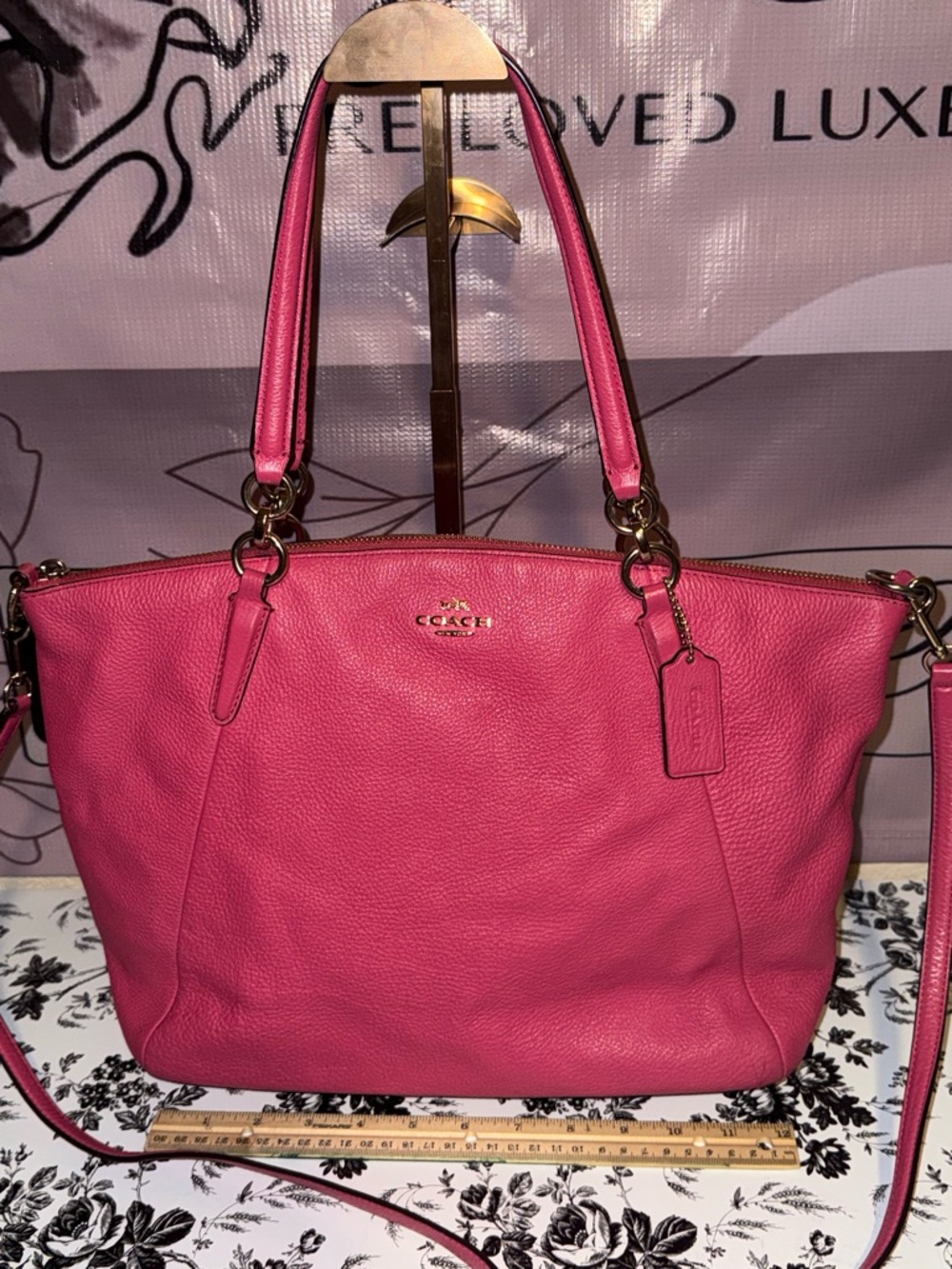 Coach Hot Pink Leather Tote with Gold Hardware